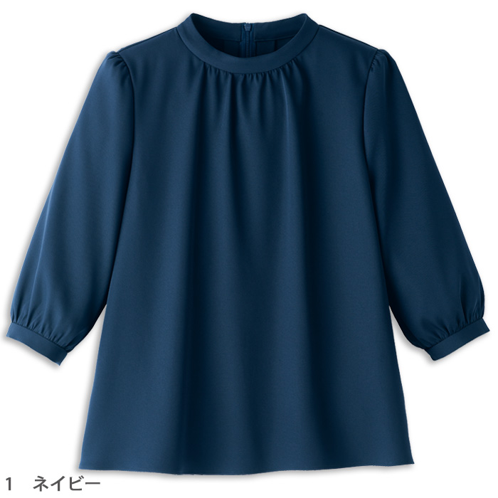 【ホテル飲食店受付・販売店制服】1枚で着映える、エコ素材　ストレッチスタンドカラーカットソー(七分袖)　色