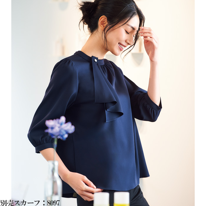 【ホテル飲食店受付・販売店制服】1枚で着映える、エコ素材　ストレッチスタンドカラーカットソー(七分袖)　色