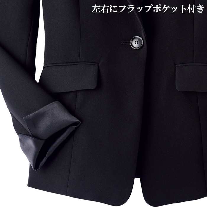 【ホテル・受付制服】　漆黒ブラック テーラージャケット　濃く、深く、研ぎ澄まされた「黒」　スペック