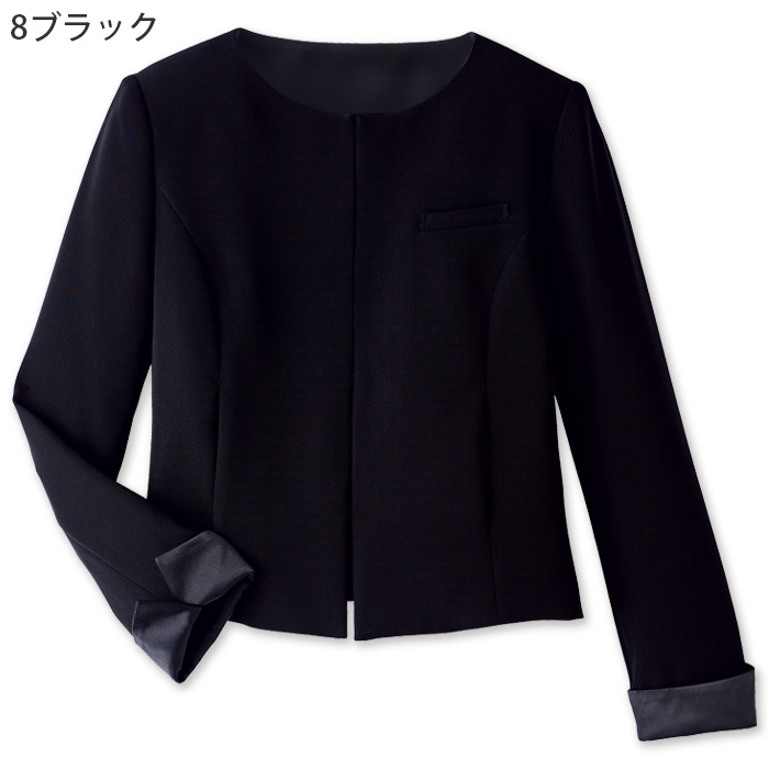 【ホテル・受付制服】　漆黒ブラック ノーカラージャケット　濃く、深く、研ぎ澄まされた「黒」　色