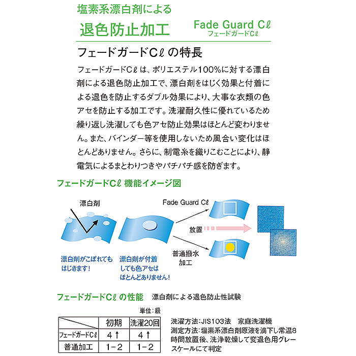 漂白剤に強く色アセにくいエプロン　スペック