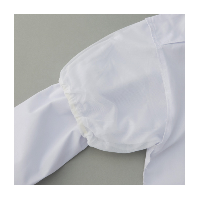 【【男性用】衿付き・長袖　体毛落下防止ネット付調理白衣　綿ポリ(ポプリン)　S～5L　スペック