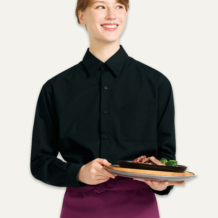 【飲食店販売店制服】レギュラーカラー長袖シャツ　【3色】兼用　定番 シンプル リーズナブル　　色
