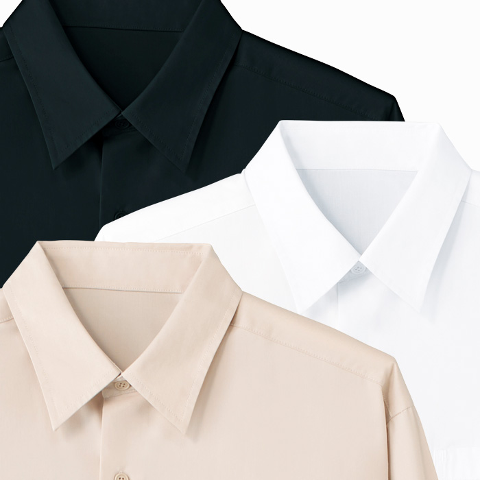 【飲食店販売店制服】レギュラーカラー長袖シャツ　【3色】兼用　定番 シンプル リーズナブル　　スペック