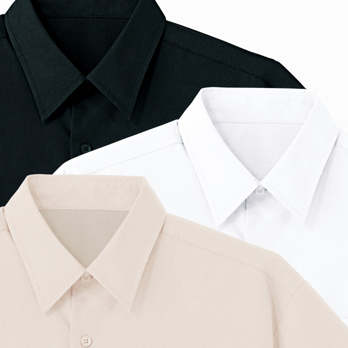 【飲食店販売店制服】レギュラーカラー半袖シャツ　【3色】兼用　定番 シンプル リーズナブル　　スペック