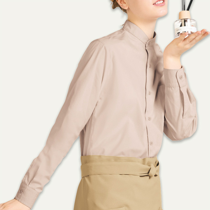 【飲食店販売店制服】スタンドカラー長袖シャツ　【3色】兼用　定番 シンプル リーズナブル　　色