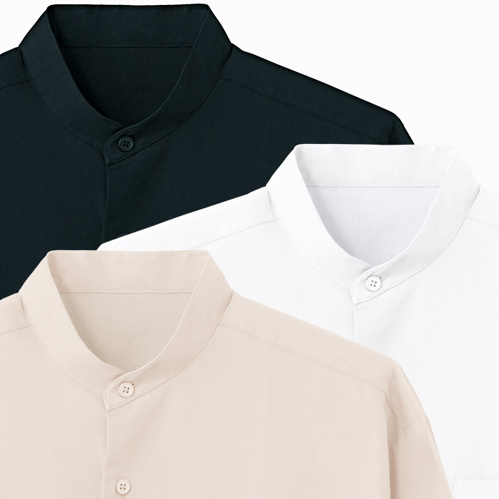 【飲食店販売店制服】スタンドカラー長袖シャツ　【3色】兼用　定番 シンプル リーズナブル　　スペック