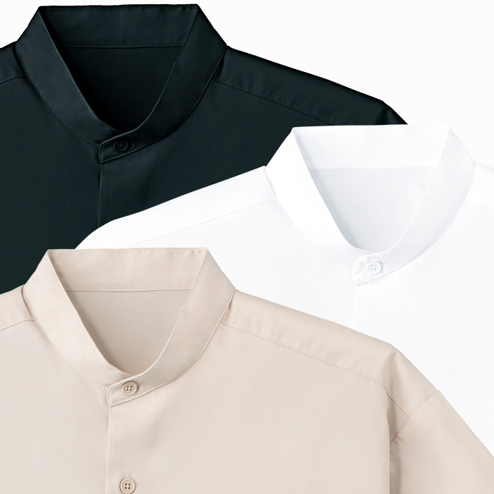 【飲食店販売店制服】スタンドカラー半袖シャツ　【3色】兼用　定番 シンプル リーズナブル　　スペック
