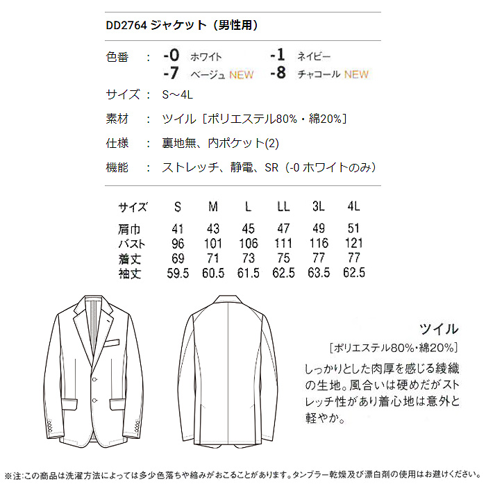 カジュアルと品格のちょうどいいバランス　ツイルジャケット【4色】男性用　詳細画像
