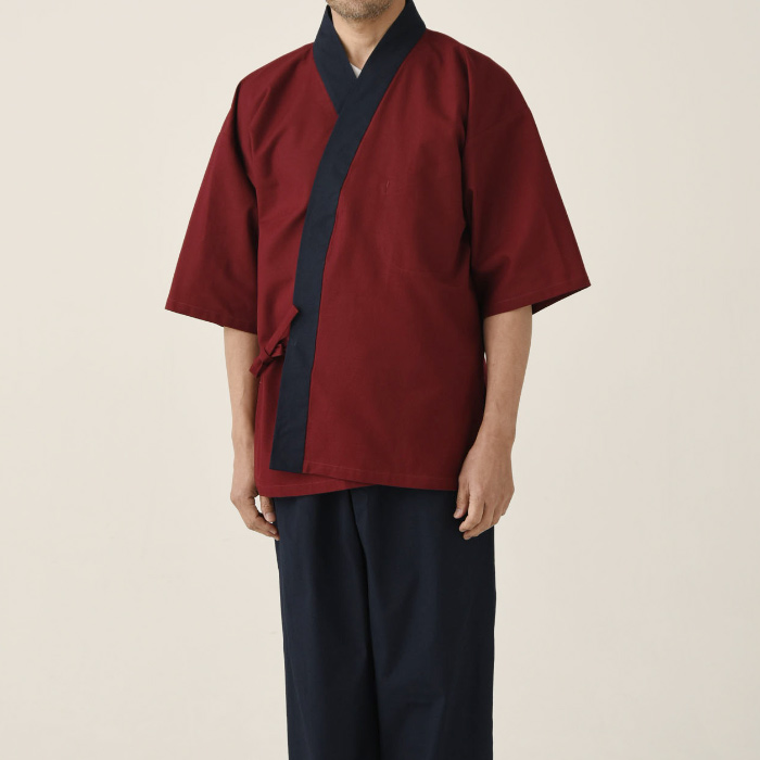 【飲食店販売店制服】暗い紅色ハッピコート【男性用】雅やかな雰囲気　スペック
