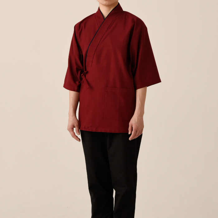 【飲食店販売店制服】暗い紅色ハッピコート【女性用】雅やかな雰囲気　スペック