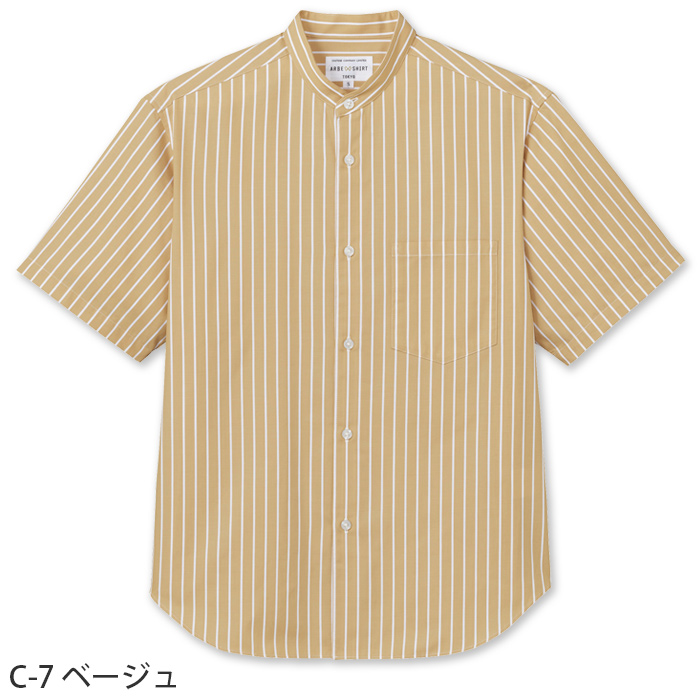 ストライプ柄 半袖 スタンドカラーシャツ4色【男女兼用】オーバーシルエット　色
