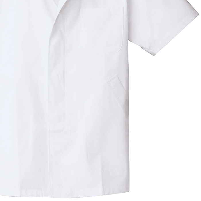 【男性用】衿付き・半袖　調理白衣　綿ポリ(ポプリン)　S～5L　スペック