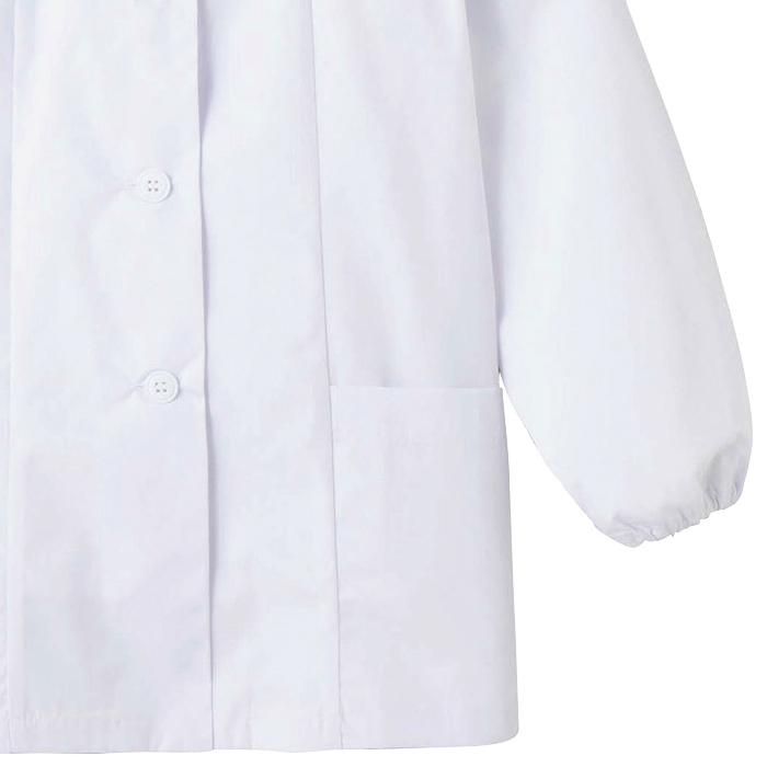 【女性用】衿付き・長袖　調理白衣　綿ポリ(ポプリン)　S～5L　スペック