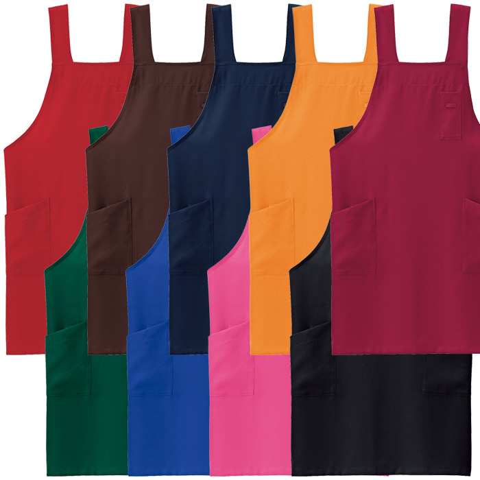【飲食店・販売店制服】安くて高品質 H型胸当てエプロン(9色)彩り鮮やか、バリュープライス　　スペック