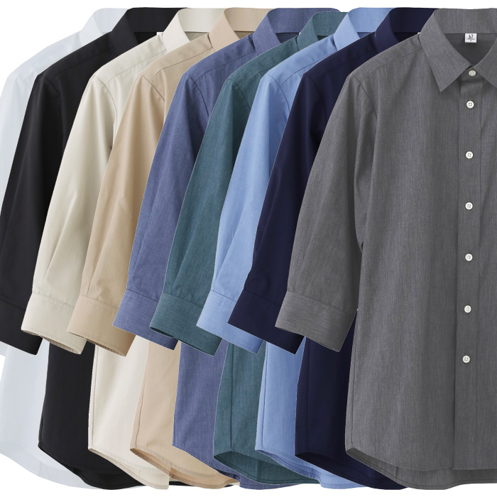 高品質で低価格 高コスパ　レギュラーカラー7分袖シャツ　9色　男女兼用　ブロード　詳細説明1