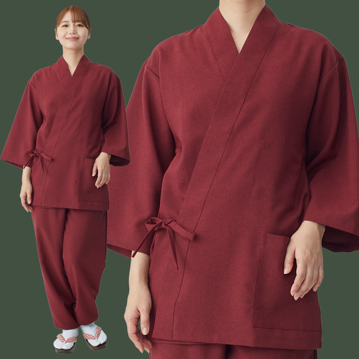 【飲食店販売店制服】軽い・すぐ乾く・縮まない 和ジンベイ上衣【兼用】日本製 サラッとした肌ざわり アイロンいらず　モデル