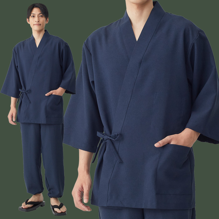 【飲食店販売店制服】軽い・すぐ乾く・縮まない 和ジンベイ上衣【兼用】日本製 サラッとした肌ざわり アイロンいらず　モデル