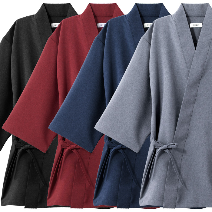【飲食店販売店制服】軽い・すぐ乾く・縮まない 和ジンベイ上衣【兼用】日本製 サラッとした肌ざわり アイロンいらず　スペック
