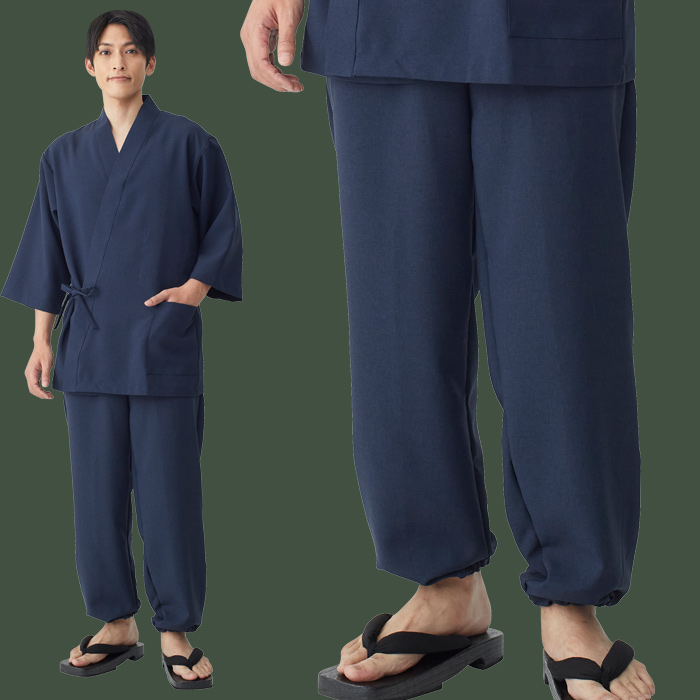 【飲食店販売店制服】軽い・すぐ乾く・縮まない 和ジンベイパンツ【兼用】日本製 サラッとした肌ざわり アイロンいらず　モデル