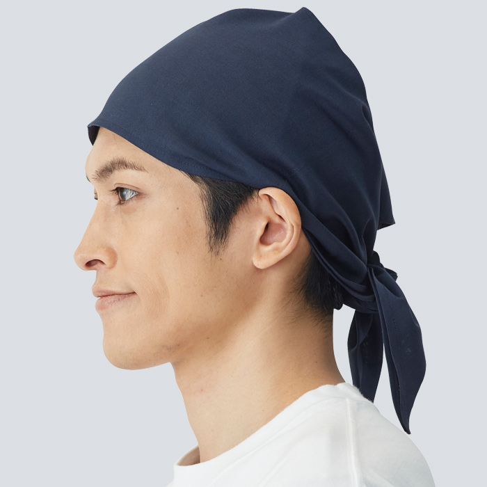 【飲食店販売店制服】清涼バンダナキャップ【兼用】日本製 頭に被って結ぶだけ 通気性・抗菌防臭効果　モデル