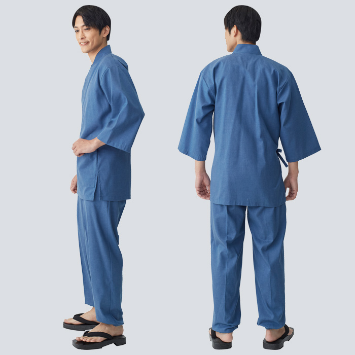 【飲食店販売店制服】さらっと清涼シャリ感 和ジンベイ上衣【兼用】日本製 汗をかく夏場でも通気性・抗菌防臭効果で快適　モデル