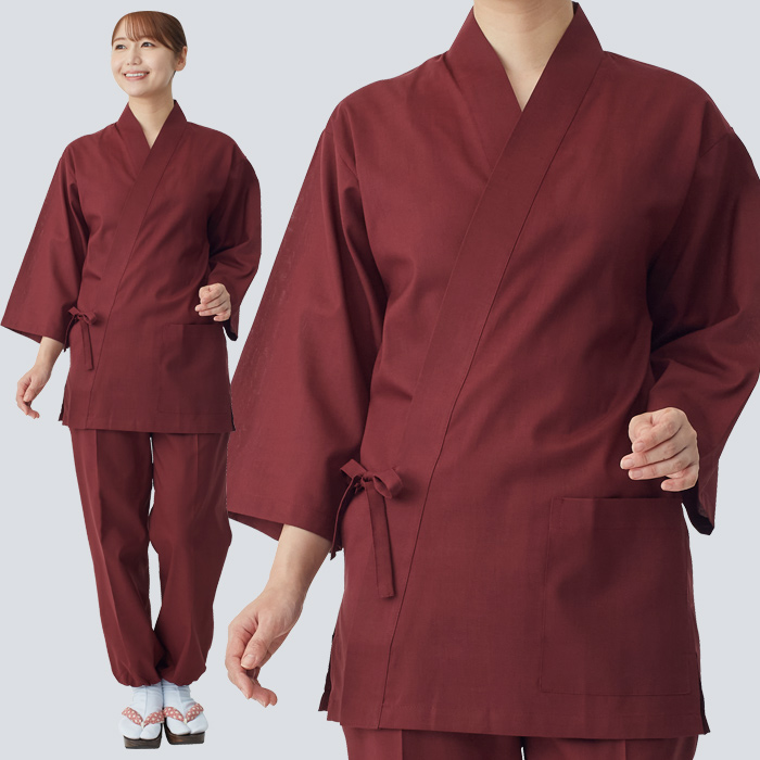 【飲食店販売店制服】さらっと清涼シャリ感 和ジンベイ上衣【兼用】日本製 汗をかく夏場でも通気性・抗菌防臭効果で快適　モデル