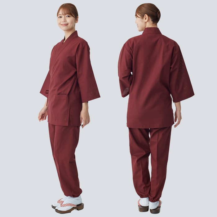 【飲食店販売店制服】さらっと清涼シャリ感 和ジンベイ上衣【兼用】日本製 汗をかく夏場でも通気性・抗菌防臭効果で快適　モデル