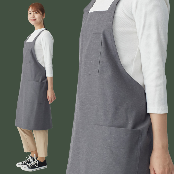 H形エプロン6色(丈82cm)　純国産で軽くて疲れない　綿ポリ撥水制電機能付　モデル