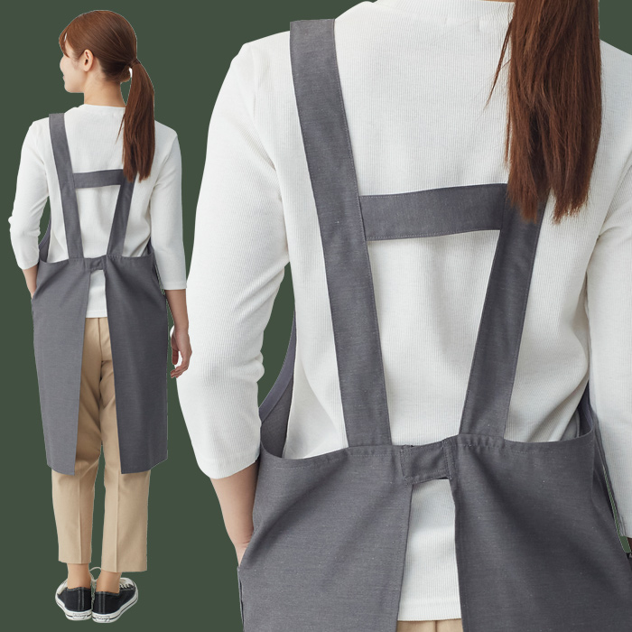 H形エプロン6色(丈82cm)　純国産で軽くて疲れない　綿ポリ撥水制電機能付　モデル