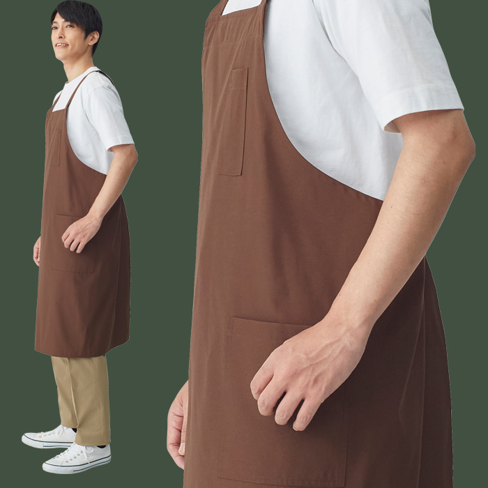 【飲食店販売店制服】H形エプロン6色(丈90cm大きめサイズ)　純国産で軽くて疲れない　綿ポリ撥水制電機能付　モデル