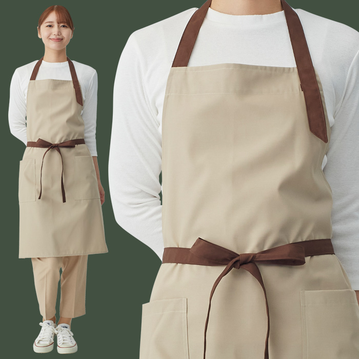 【飲食店販売店制服】バイカラー首掛けエプロン4色　純国産で軽くて疲れない　綿ポリ撥水制電機能付　モデル