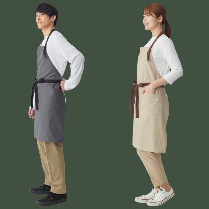 【飲食店販売店制服】バイカラー首掛けエプロン4色　純国産で軽くて疲れない　綿ポリ撥水制電機能付　モデル
