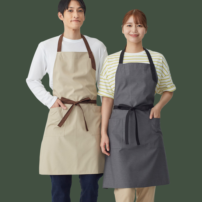 【飲食店販売店制服】バイカラー首掛けエプロン4色　純国産で軽くて疲れない　綿ポリ撥水制電機能付　モデル
