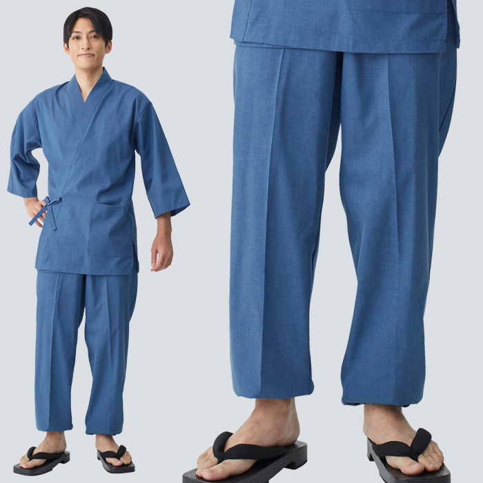 【飲食店販売店制服】さらっと清涼シャリ感 和ジンベイパンツ【兼用】日本製 汗をかく夏場でも通気性・抗菌防臭効果で快適　モデル