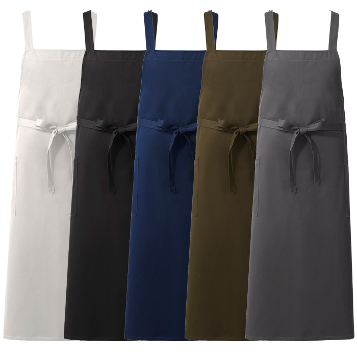 【飲食店販売店制服】膝もお尻も隠れる ロング丈タスキエプロン5色　日本製　綿ポリ撥水制電機能付　スペック