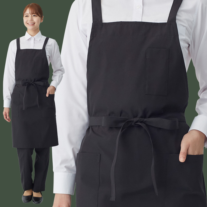 【飲食店販売店制服】後ろ姿キレイ　タスキエプロン6色【女性用】純国産で軽くて疲れない　綿ポリ撥水制電機能付　モデル