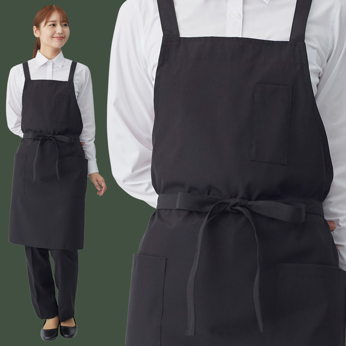【飲食店販売店制服】後ろ姿キレイ　タスキエプロン6色【女性用】純国産で軽くて疲れない　綿ポリ撥水制電機能付　モデル