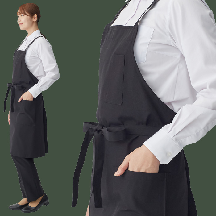 【飲食店販売店制服】後ろ姿キレイ　タスキエプロン6色【女性用】純国産で軽くて疲れない　綿ポリ撥水制電機能付　モデル