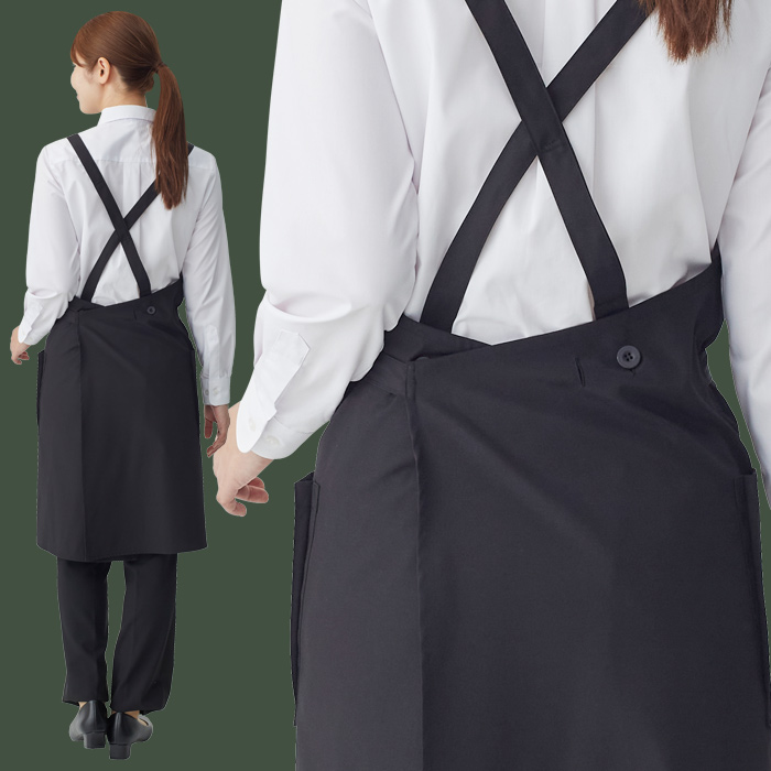 【飲食店販売店制服】後ろ姿キレイ　タスキエプロン6色【女性用】純国産で軽くて疲れない　綿ポリ撥水制電機能付　モデル