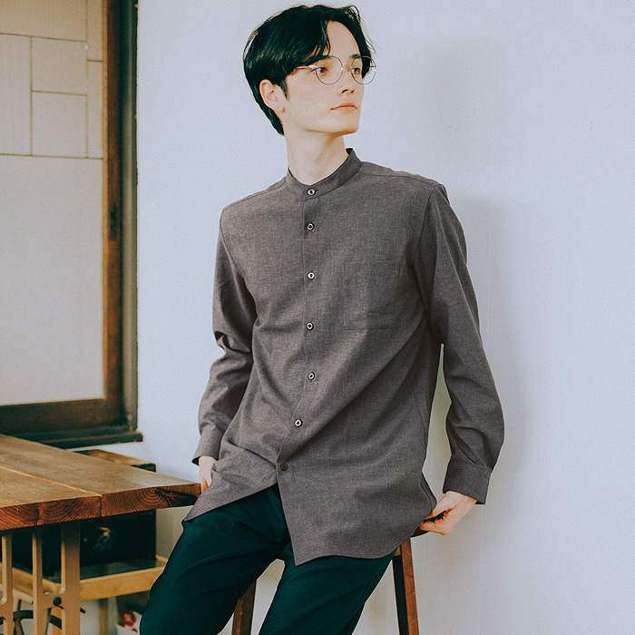 飲食店販売店制服　オニベジ野菜や植物から染めた色　スタンドカラー長袖シャツ【兼用】　スペック