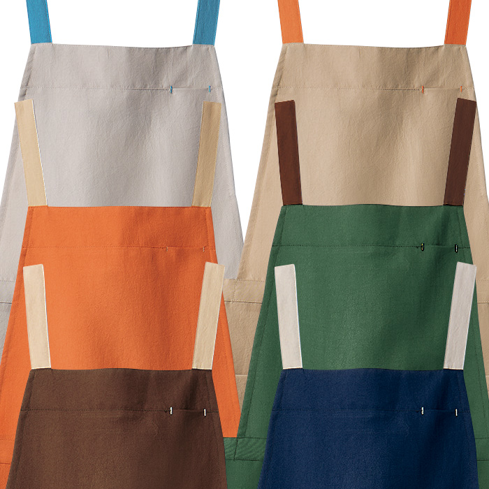 飲食店販売店制服 野菜や植物から染めた色 肩ひも配色H型エプロン【6色】 スペック