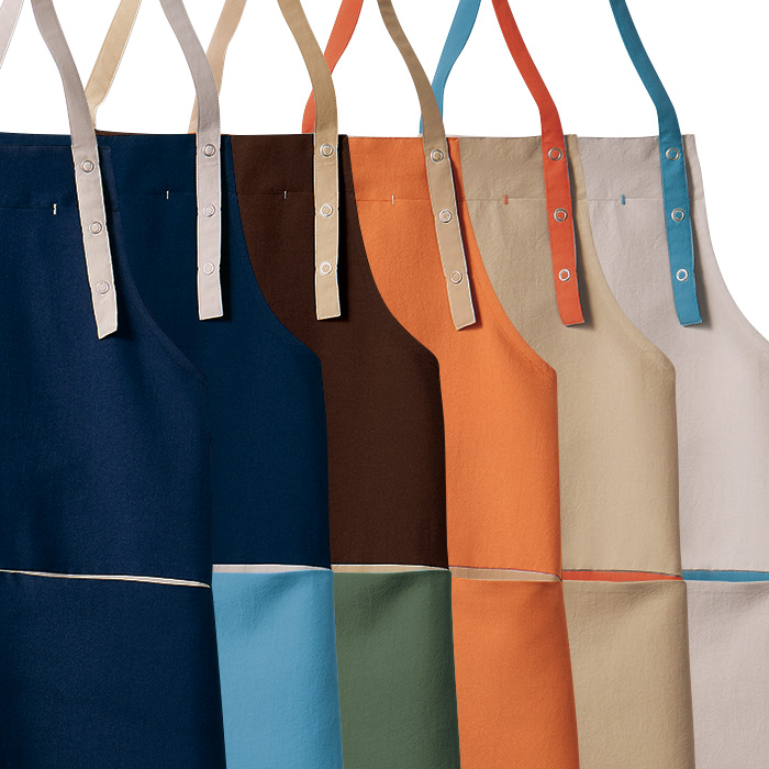 飲食店販売店制服　野菜や植物から染めた色　配色首かけエプロン【6色】　スペック