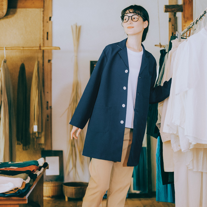 飲食店販売店制服　オニベジ野菜や植物から染めた色　ロングジャケット【兼用】　スペック