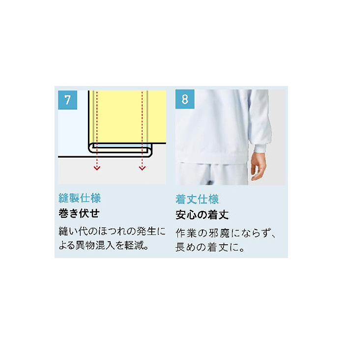 食品工場向け衛生服 常温作業向け ”長く使える”耐久性と形態安定 長袖ジャンパー2色[兼用]　詳細画像