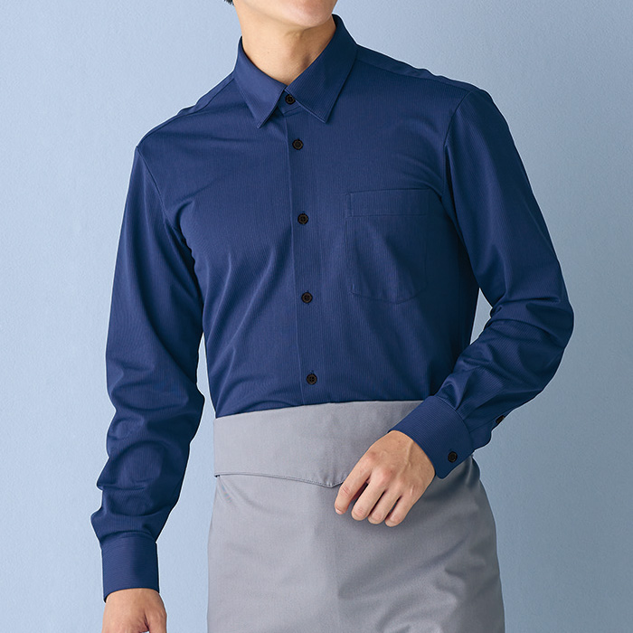 【飲食店販売店制服】比翼ボタンダウン長袖ニットシャツ4色【兼用】シワになりにくく、お手入れしやすい スペック