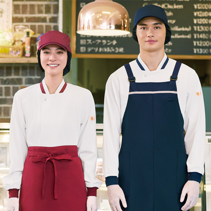【飲食店販売店制服】袖リブで腕まくりできる　長袖コックコート【兼用】ストレッチニット素材　スペック