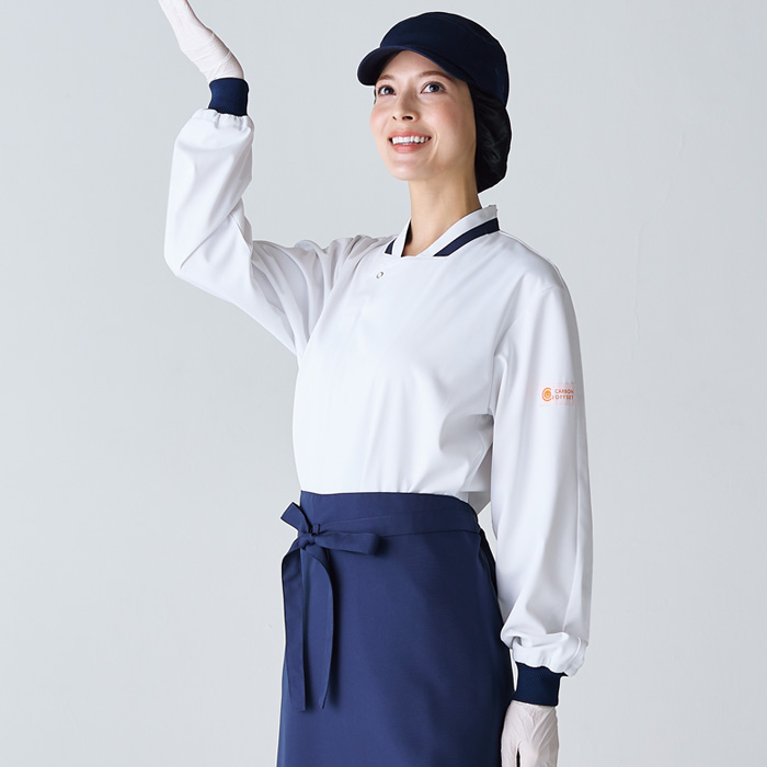 【飲食店販売店制服】袖リブで腕まくりできる　長袖コックコート【兼用】ストレッチニット素材　スペック