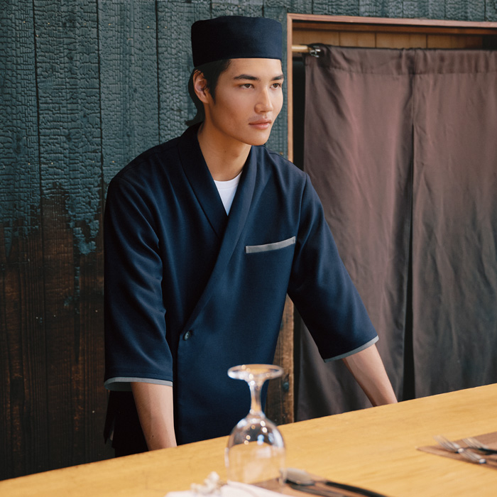 紡ぐ衣　7分袖和風コート【兼用】作務衣と調理衣をミックス　スペック