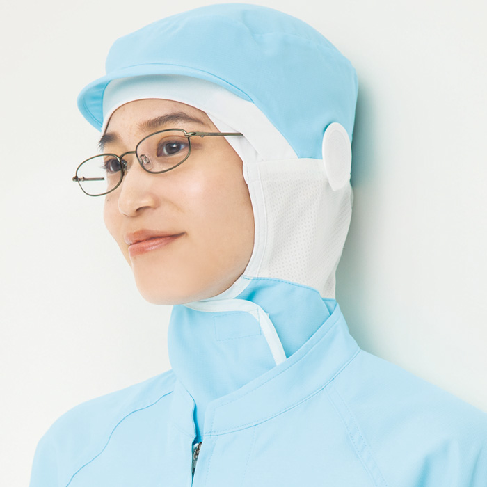 【食品工場制服衛生服】高温作業向け ロングフード帽【兼用】視認性が高いカラー展開　涼しい素材　モデル